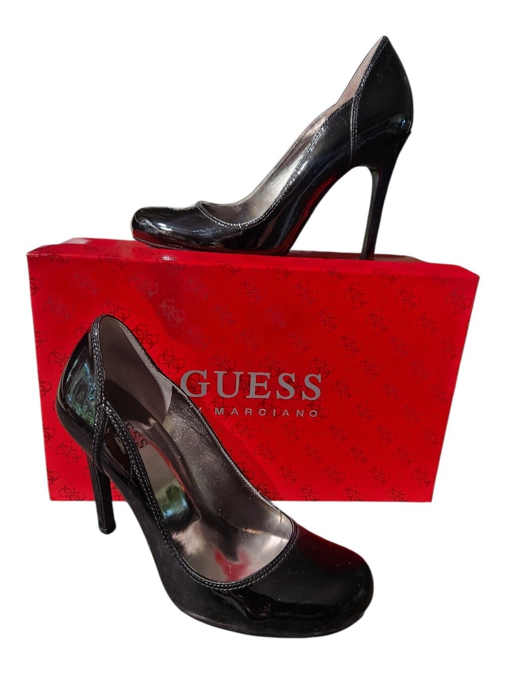 GUESS Marciano Kasenna Glossy Black Patent Leather Stiletto Heels Size 6.5